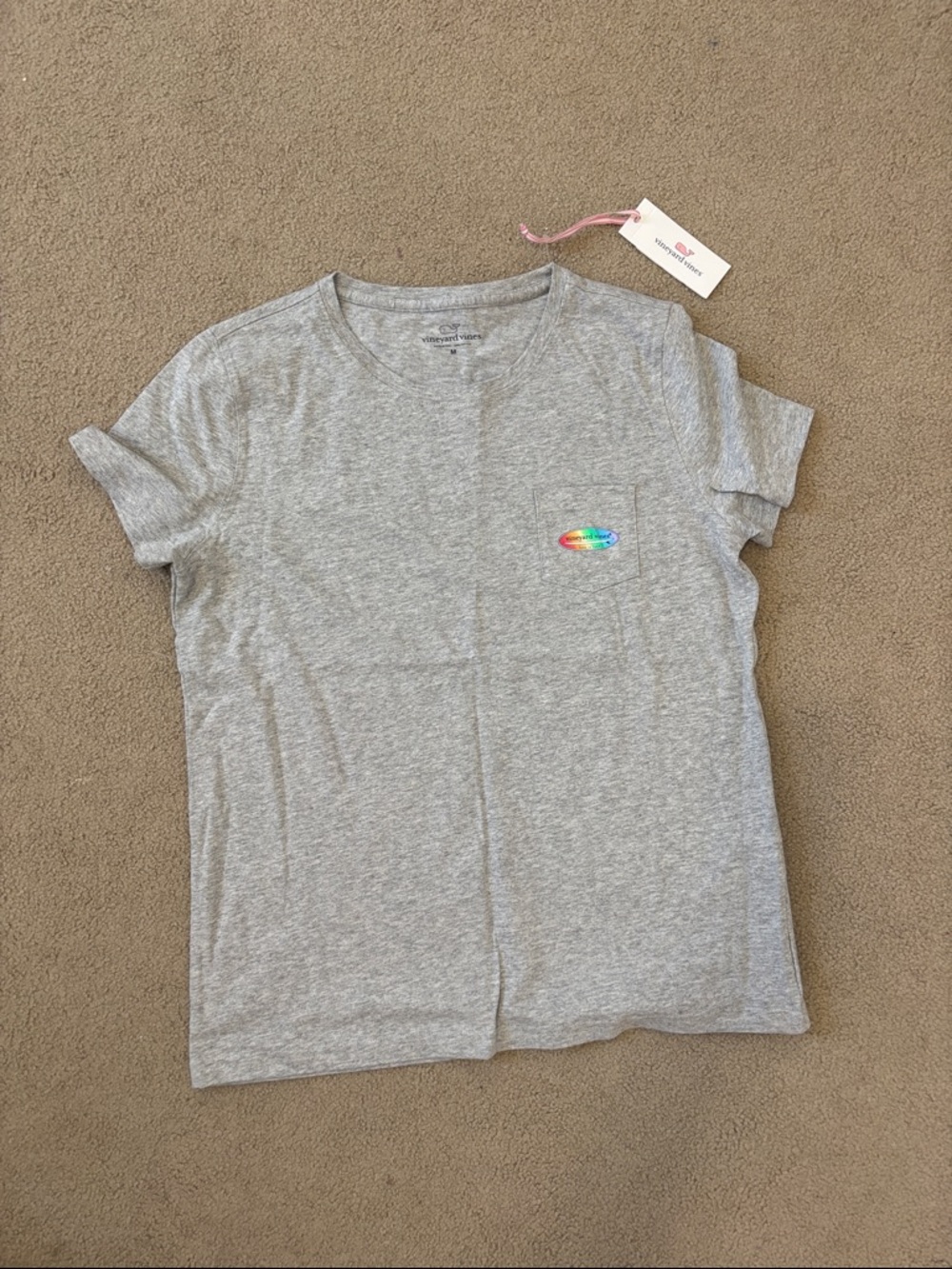 Vineyard Vines Grey Kids Pocket Tee with Rainbow Whale